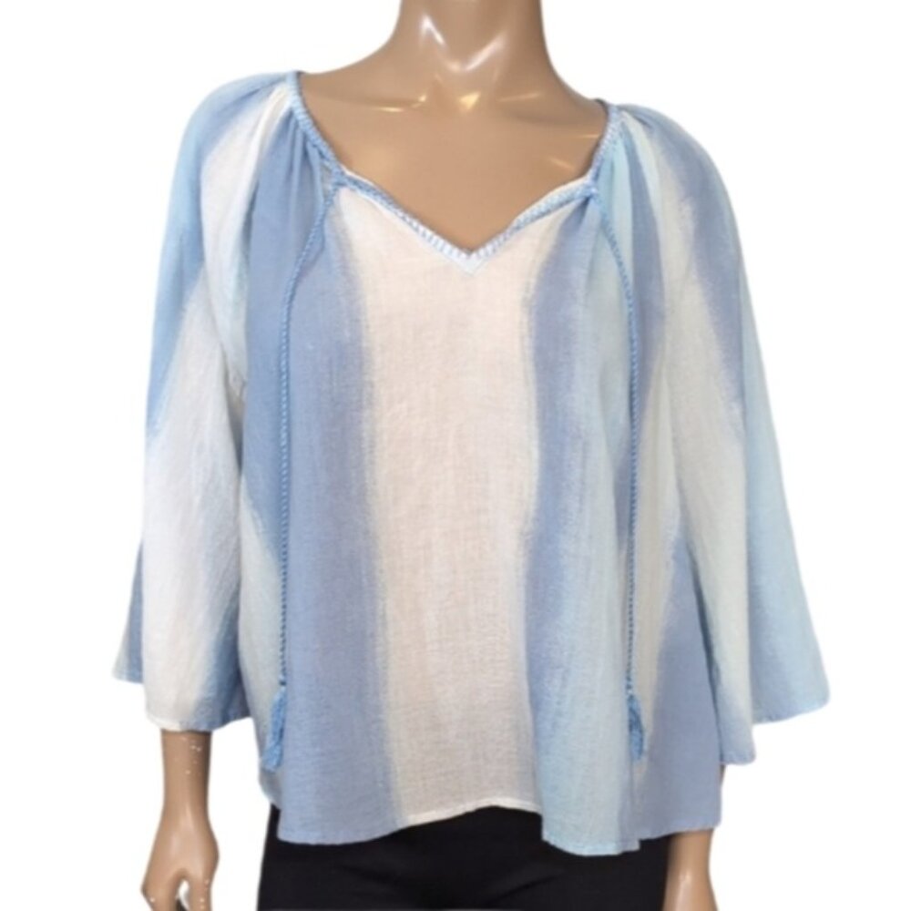 Aerie Oversized Striped Top Womens Size Small Blue White Tassels Boho Hippie